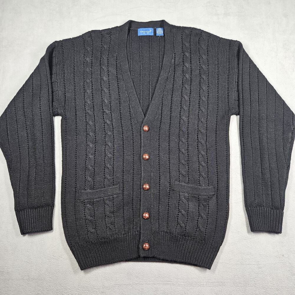 Vintage Towncraft Cardigan Mens M‎ Black Button Down Grunge Cobain Grandpa